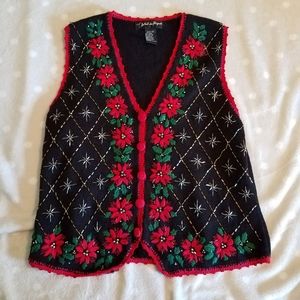 Work In Progress Christmas Holiday Sweater Vest Button Up Womens Size M